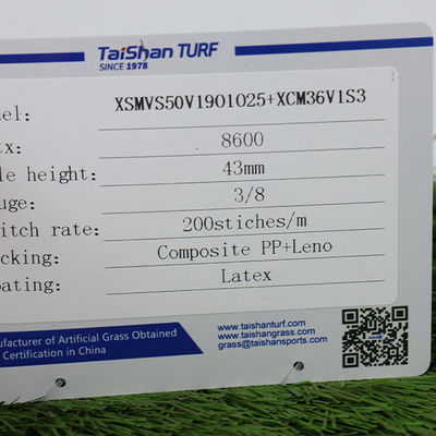 Custom UV Resistant 43 mm Tinggi tumpukan 200 jahitan/m Densitas rumput buatan rumput sintetis untuk lanskap