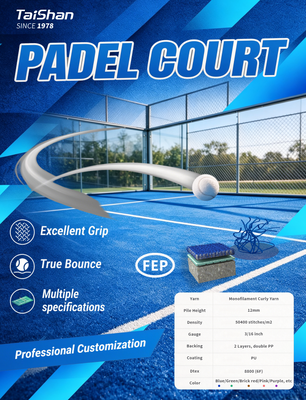 FEP Sertifikasi 12mm Tinggi Tumpukan Padel Densitas Tinggi Rumput buatan dan Padel rumput untuk lapangan profesional